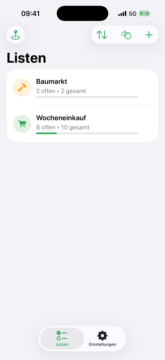 Die Übersicht mit allen Listen