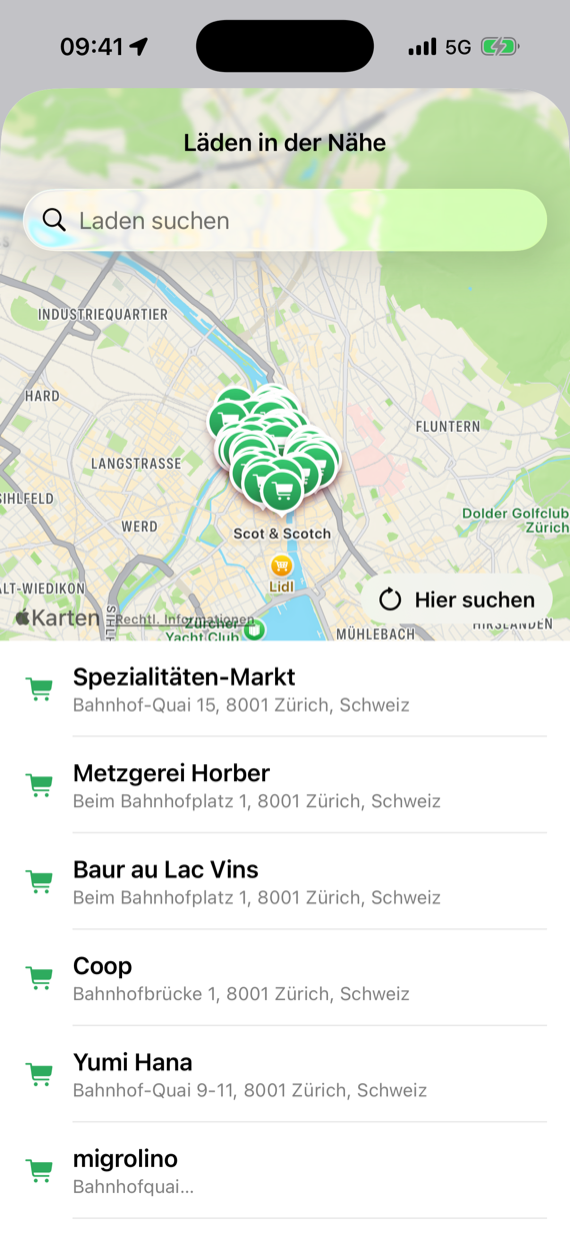 Läden in der Nähe auf der Karte