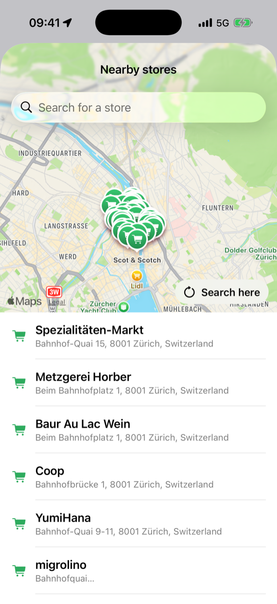 Shops nearby on the map