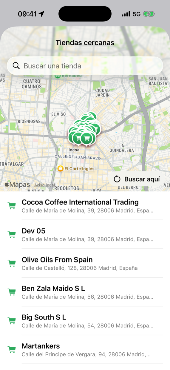 Tiendas cerca, en el mapa