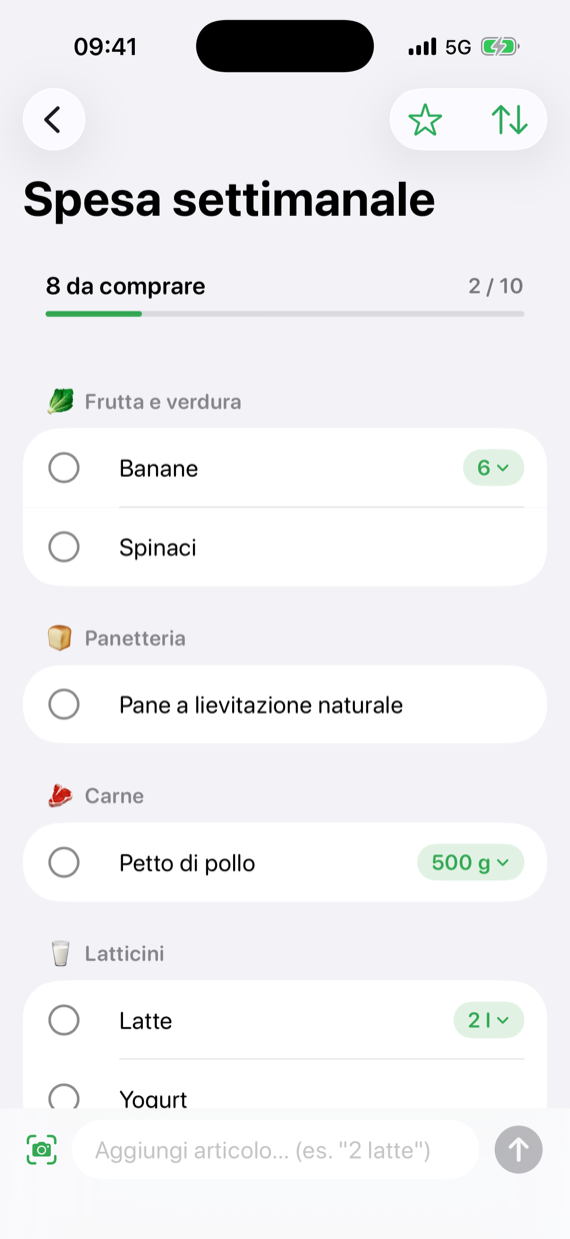 La spesa settimanale, ordinata per reparto in automatico